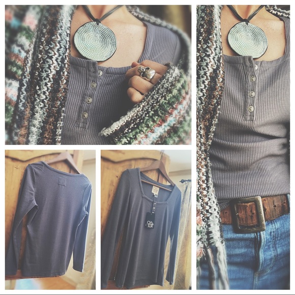 Chaser Henley Ribbed Layering Top Gray Charcoal NWT Large - Picture 10 of 16